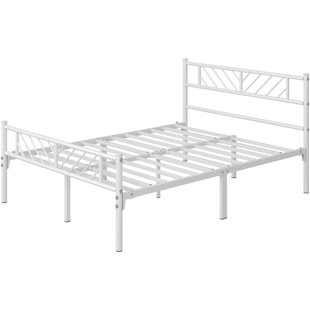 Costoffs Metal Platform Bed Frame, Single/Double/King Sizes, Mattress Foundation with Arrow Design Headboard & Footboard, Built-in Steel Slats, 32cm Underbed Storage, No Box Spring Needed, Black/White