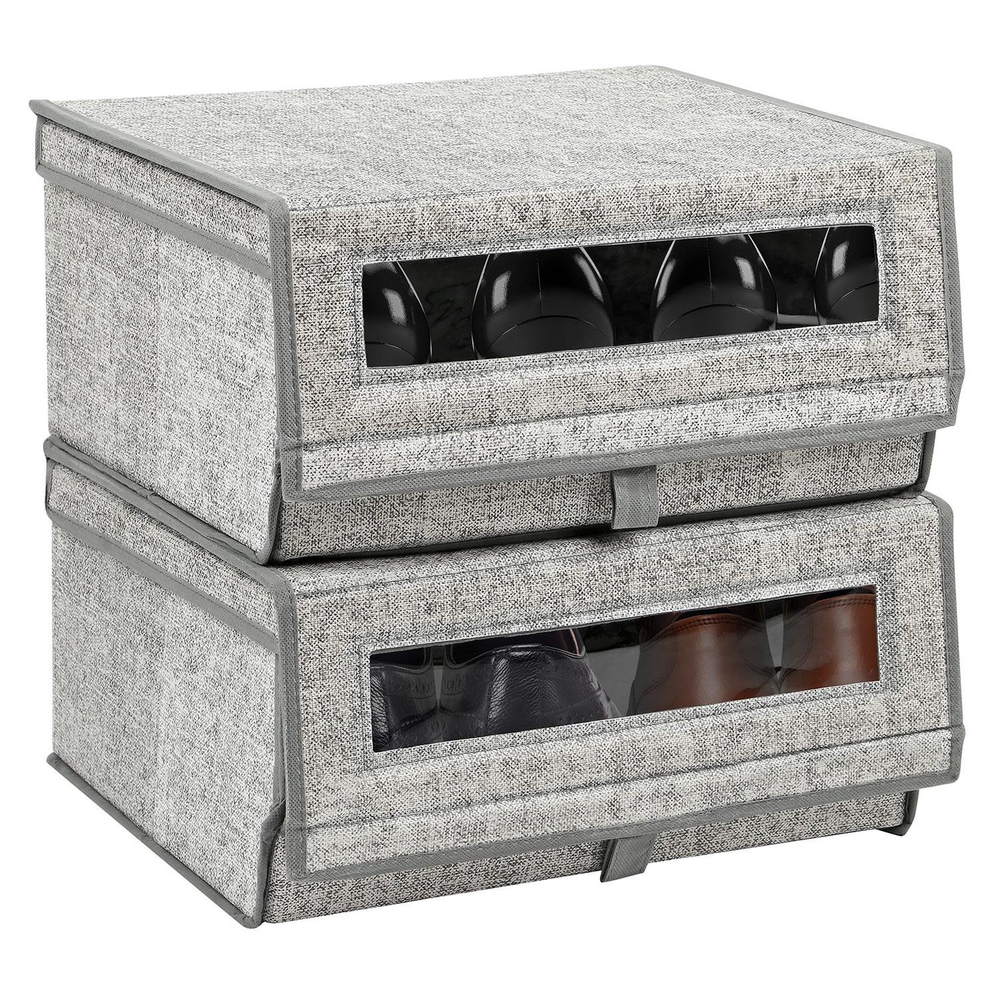 Taylor & Brown Set of 2 Large Fabric Stackable Shoe Storage Boxes with Lid & Transparent Window