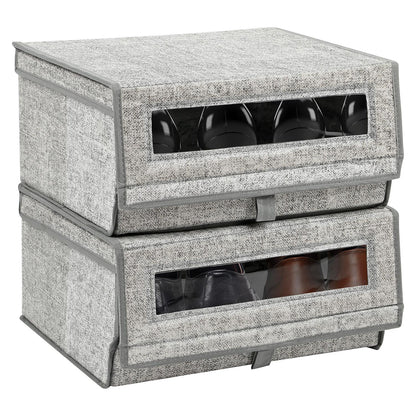 Taylor & Brown Set of 2 Large Fabric Stackable Shoe Storage Boxes with Lid & Transparent Window