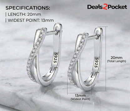 Elegant 925 Sterling Silver Twisted Hoop Earrings | Synthetic Zircon Criss-Cross Huggies | Minimalist Everyday Jewelry Gift for Women