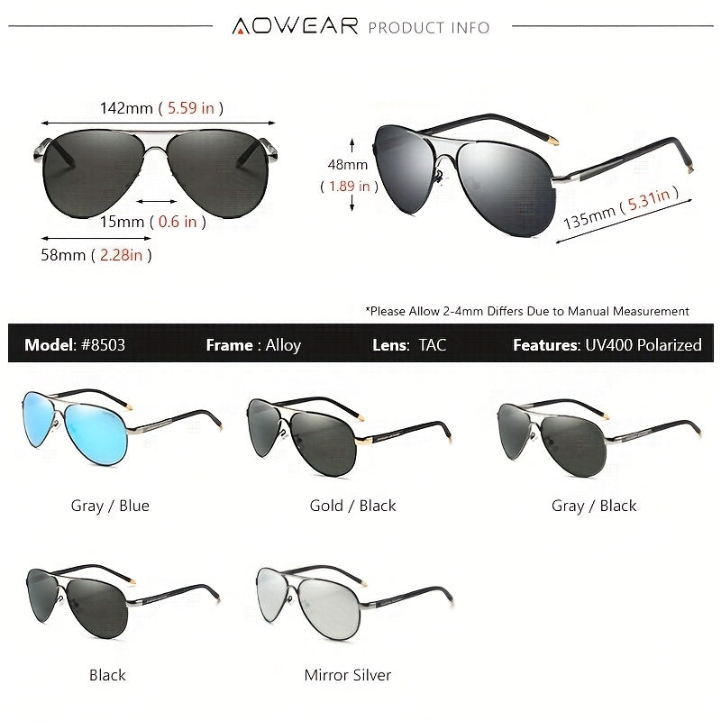 AOWEAR UV400 Pilot Sunglasses Polarized Mirror Driving Men Sunglasses