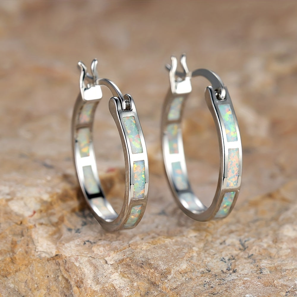 Synthetic Opal Hoop Earrings in Eleven Finishes