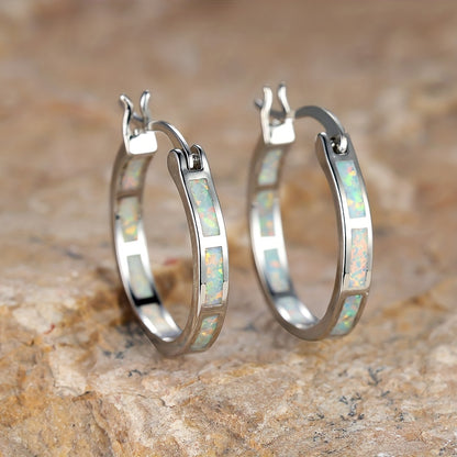 Boho Vintage Blue White Synthetic Opal Earrings | 14K Golden Plated Copper Hoop Earrings for Women, Suitable for Daily and Party Occasions