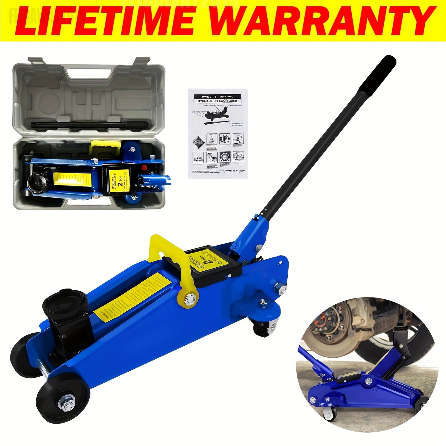 Heavy-Duty Hydraulic Floor Jack with a 2-Ton Capacity, Designed for Lifting Cars, Vans, And Trucks. Ideal for Use And Tire Repairs
