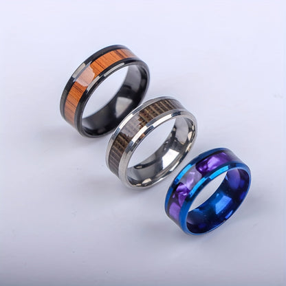 10 Retro Fashion Shiny Multicolor Shell Wood Grain Stainless Steel Rings, Exquisite Men'S Jewelry, Daily Holiday Banquet Party Wear Birthday Anniversary Gift Random Style Delivery Without Box