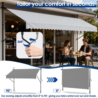 Clamp Awning With Hand Crank Balcony Awning No Drilling Awning Retractable Sun Protection Made Of Polyester UV-Resistant And Height Adjustable Patio Canopy, Dark Grey/Light Grey, 200/250/300/350/400 X 120 Cm