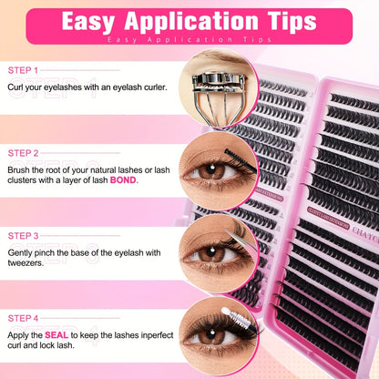 640pcs Lash Clusters - Thick Volume Lash Extension Kit - High-Capacity DIY Individual Lashes with Wispy Lash Bond, Glue Tweezer, and Brush for At-Home Eyelash Extensions