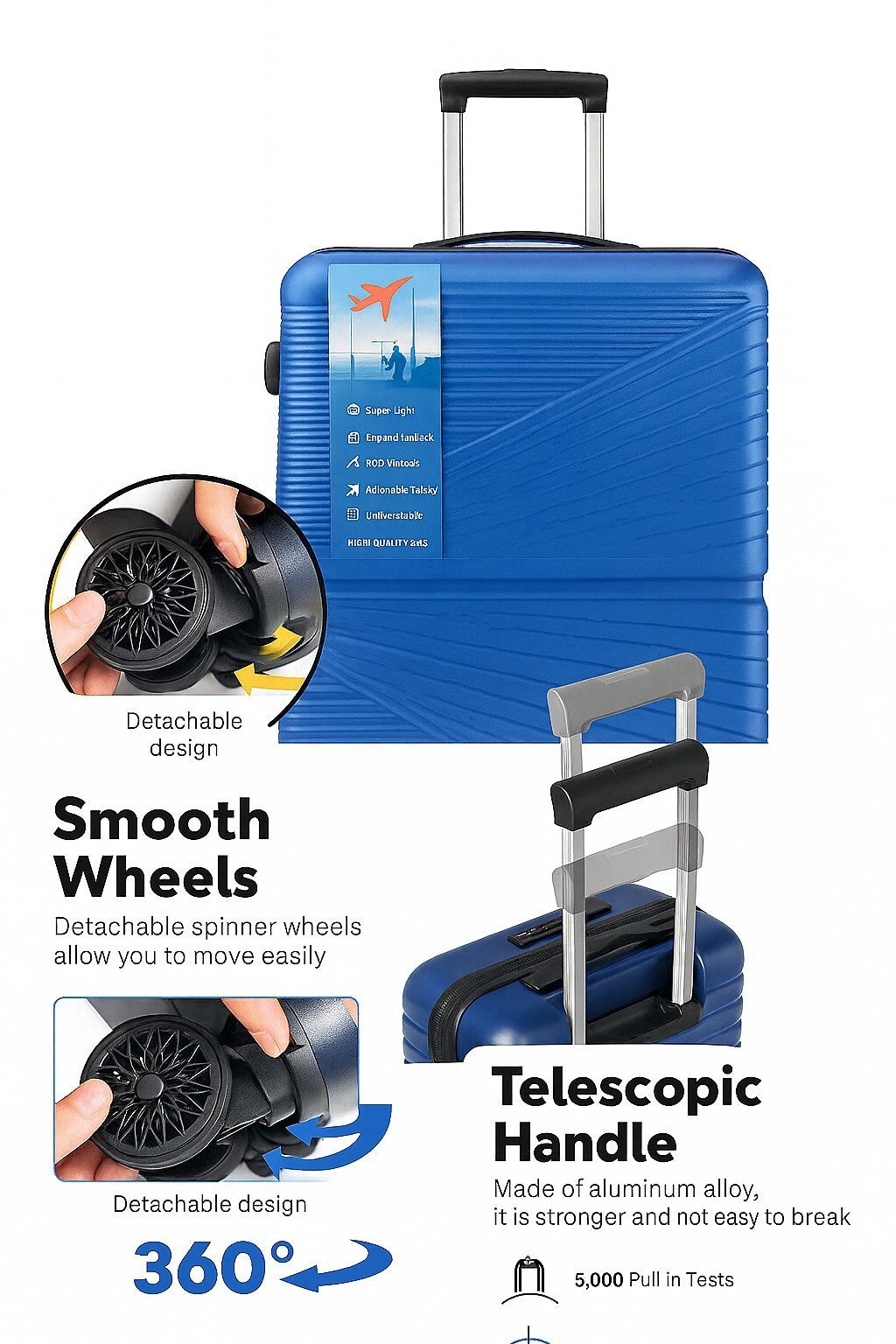 Cabin Bag with Spinner Wheels, Ryanair Underseat 40x20x25cm Hard Shell - product gallery image 19