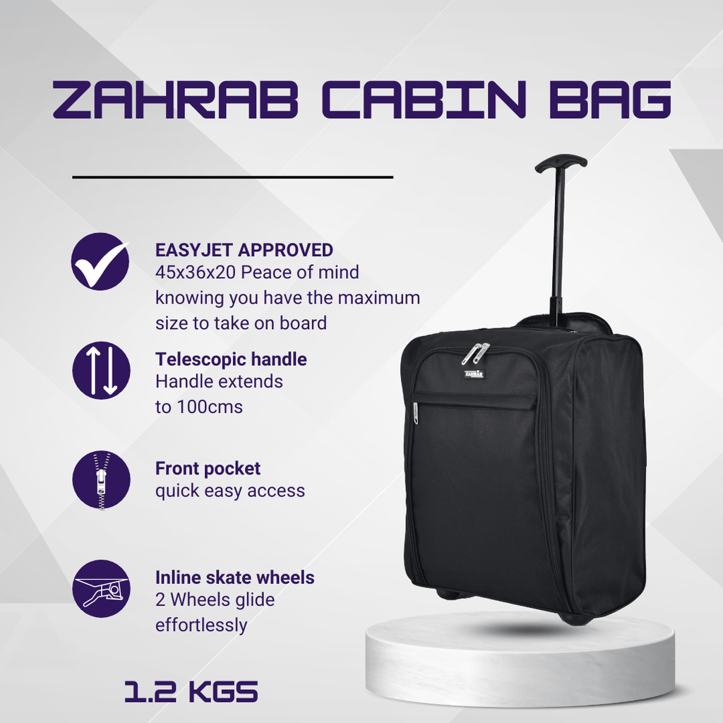 Cabin Bag with Wheels, easyJet 45x36x20cm Lightweight Trolley Wheels - Black option