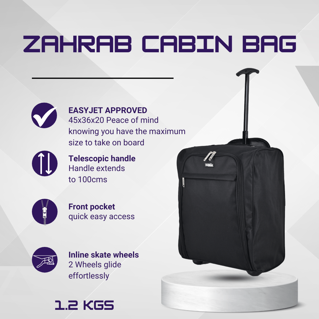Cabin Bag with Wheels, easyJet 45x36x20cm Lightweight Trolley Wheels - Black option