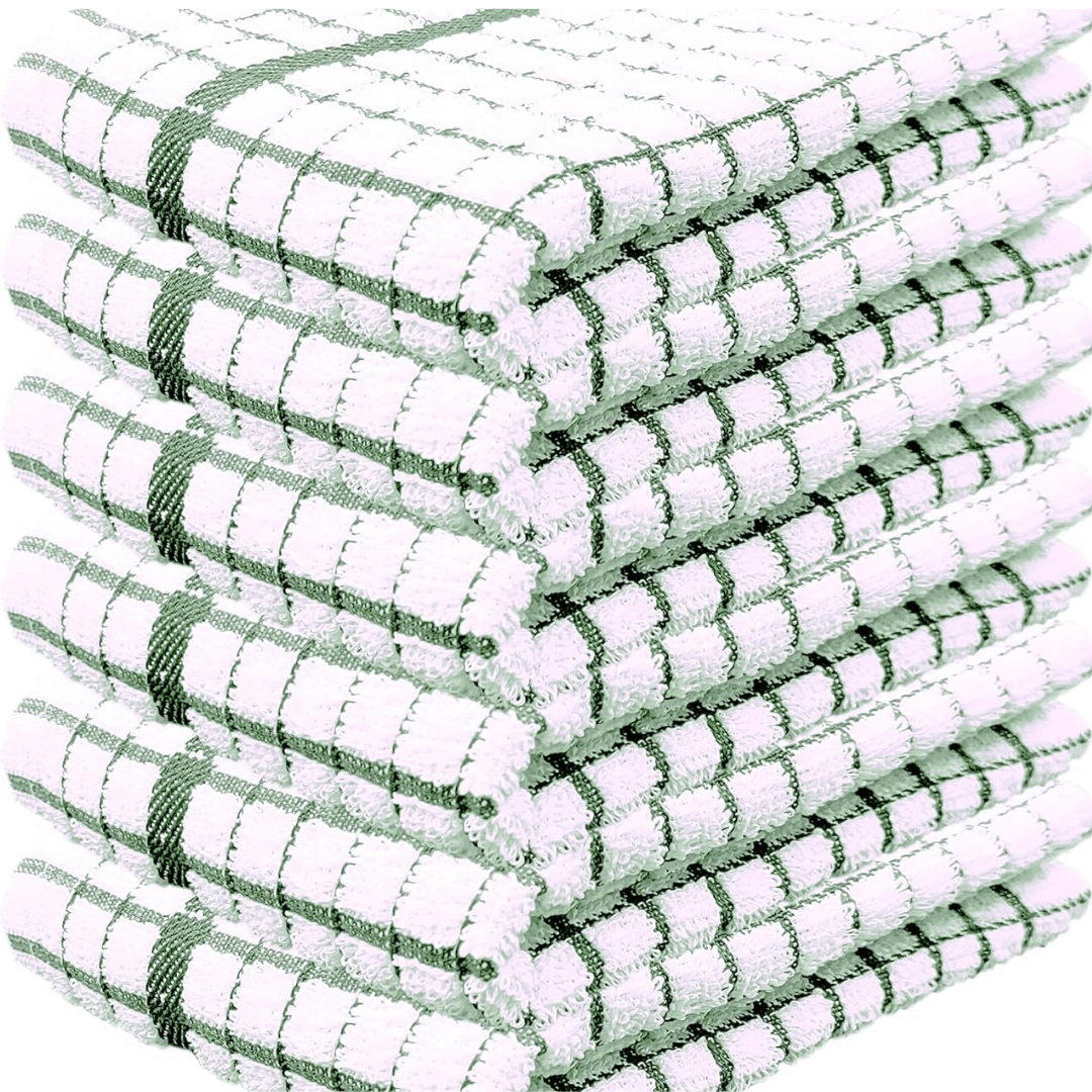 Pack of 6 Large Tea Towels 40x60cm – 100% Cotton Luxury Check Soft Kitchen Towels – Highly Absorbent Dish Cloths – Durable Washable Tea Towels for Drying Dishes, Cleaning, Cooking, Household, Restaurant, Bar, Café, Catering, Commercial & Professional Kitc