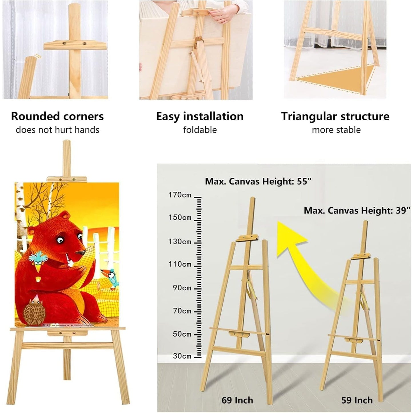 Studio Easel 1.5M Adjustable Drawing Painting Holder 59inch Wooden A-Frame Display Drawing Board Folding Art Stand for Painting