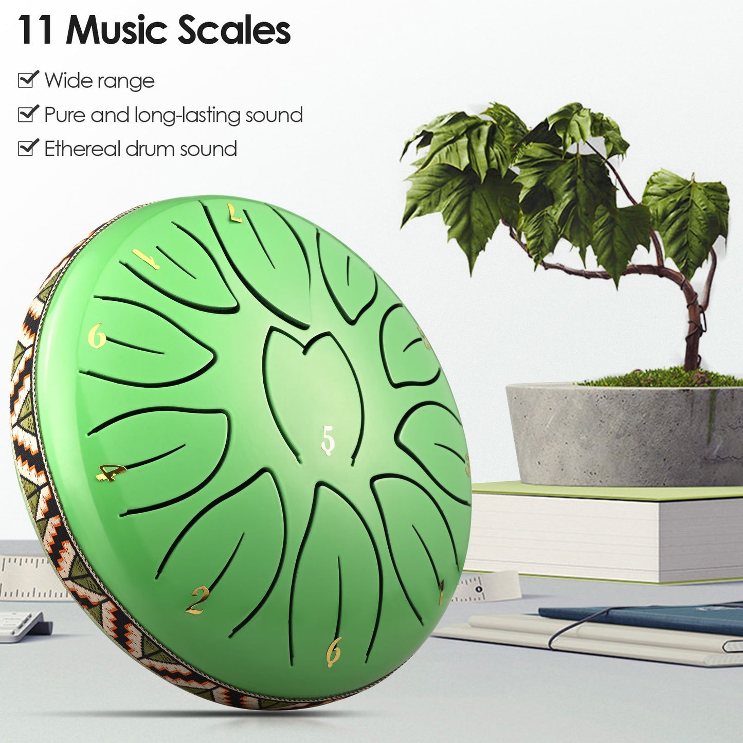 Steel Tongue Drum, 6 Inch 11 Tone Hand Pan Drum, Beginner Percussion Instrument with Carry Bag, Fingerpick, and Mallets for Meditation Yoga Sound Healing