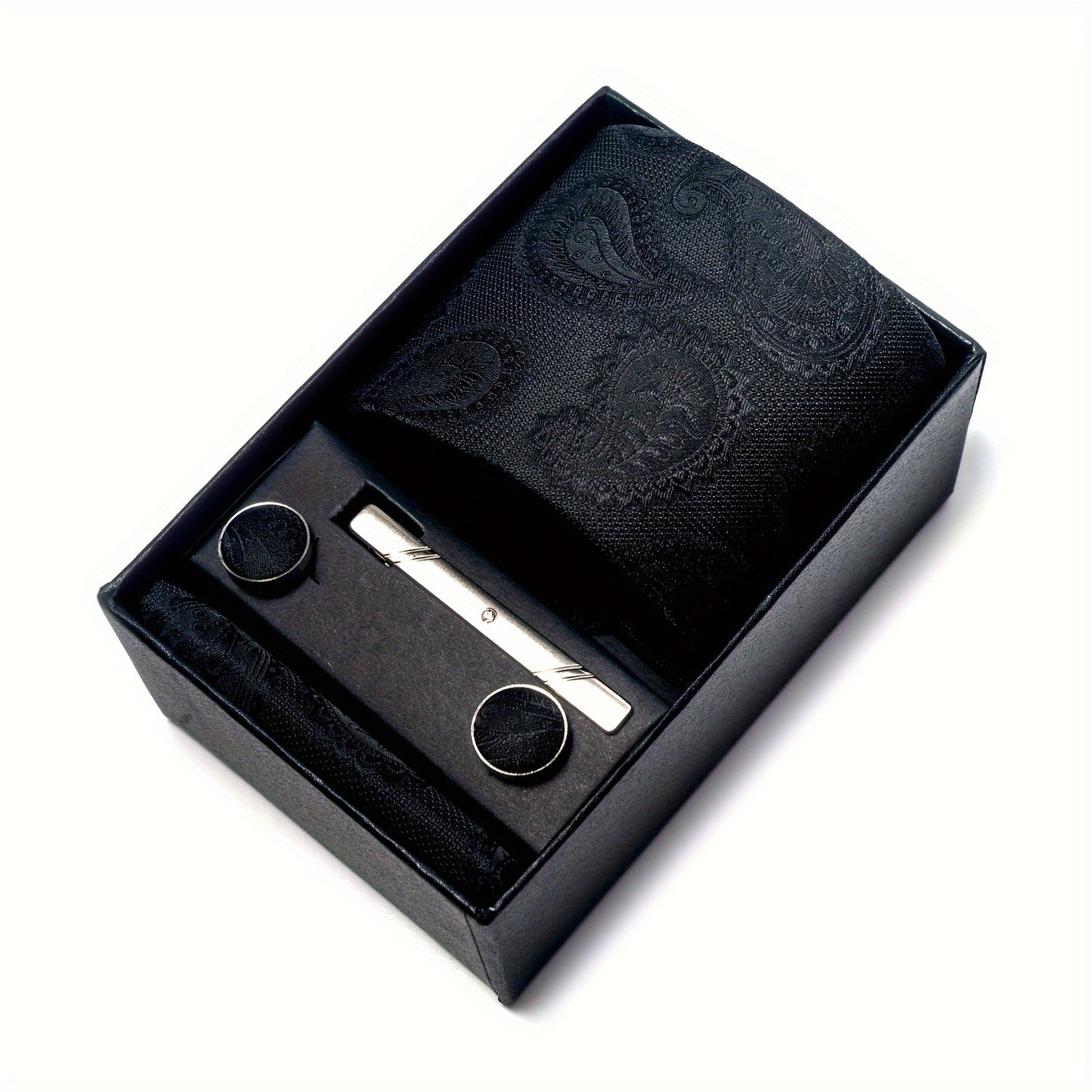 Men Men Black Paisley Tie Wedding Gift Box Tie Pocket Squares Set Necktie Box Suit Additions Fit Wedding