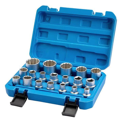19-Piece Spline Socket Set, 1/2Drive Metric 8-32mm 12-Point Cr-V Socket Kit, High-Hardness Universal Spline Wrench Set for Automotive, Mechanical Repair