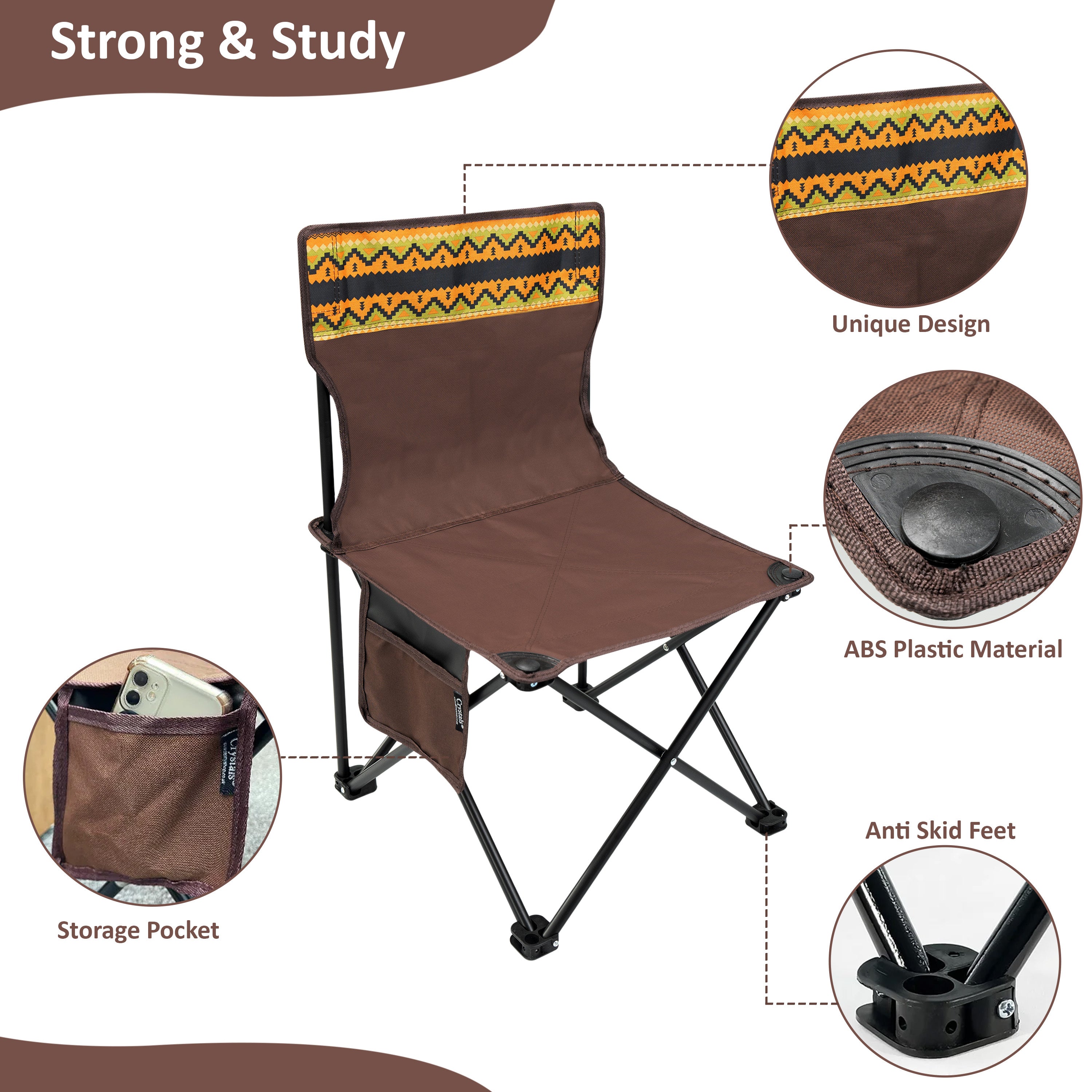 Camping Chair with Foldable, Folding Chair, Heavy Duty Folding Steel Frame Side - product gallery image 7