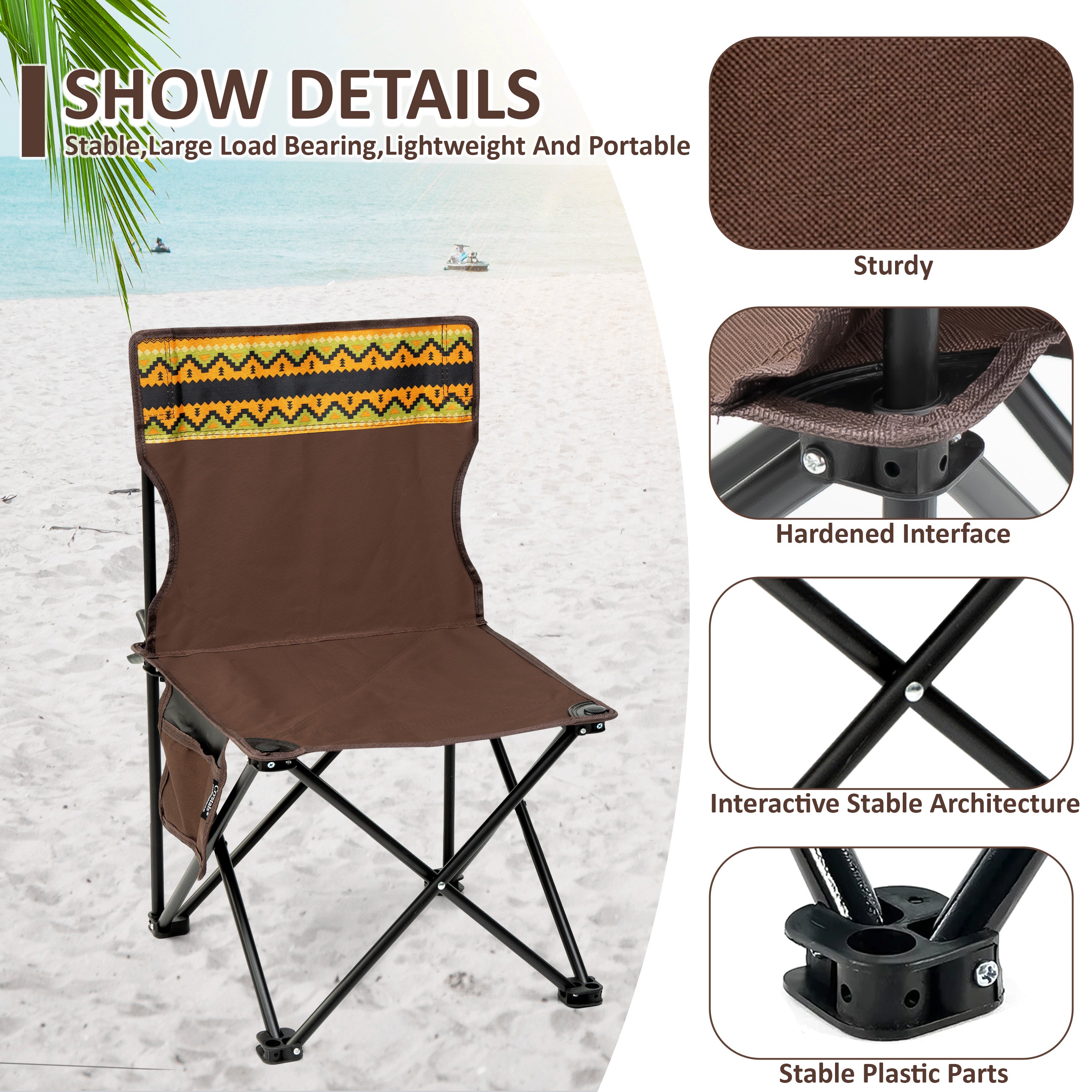 Camping Chair with Foldable, Folding Chair, Heavy Duty Folding Steel Frame Side - product gallery image 9