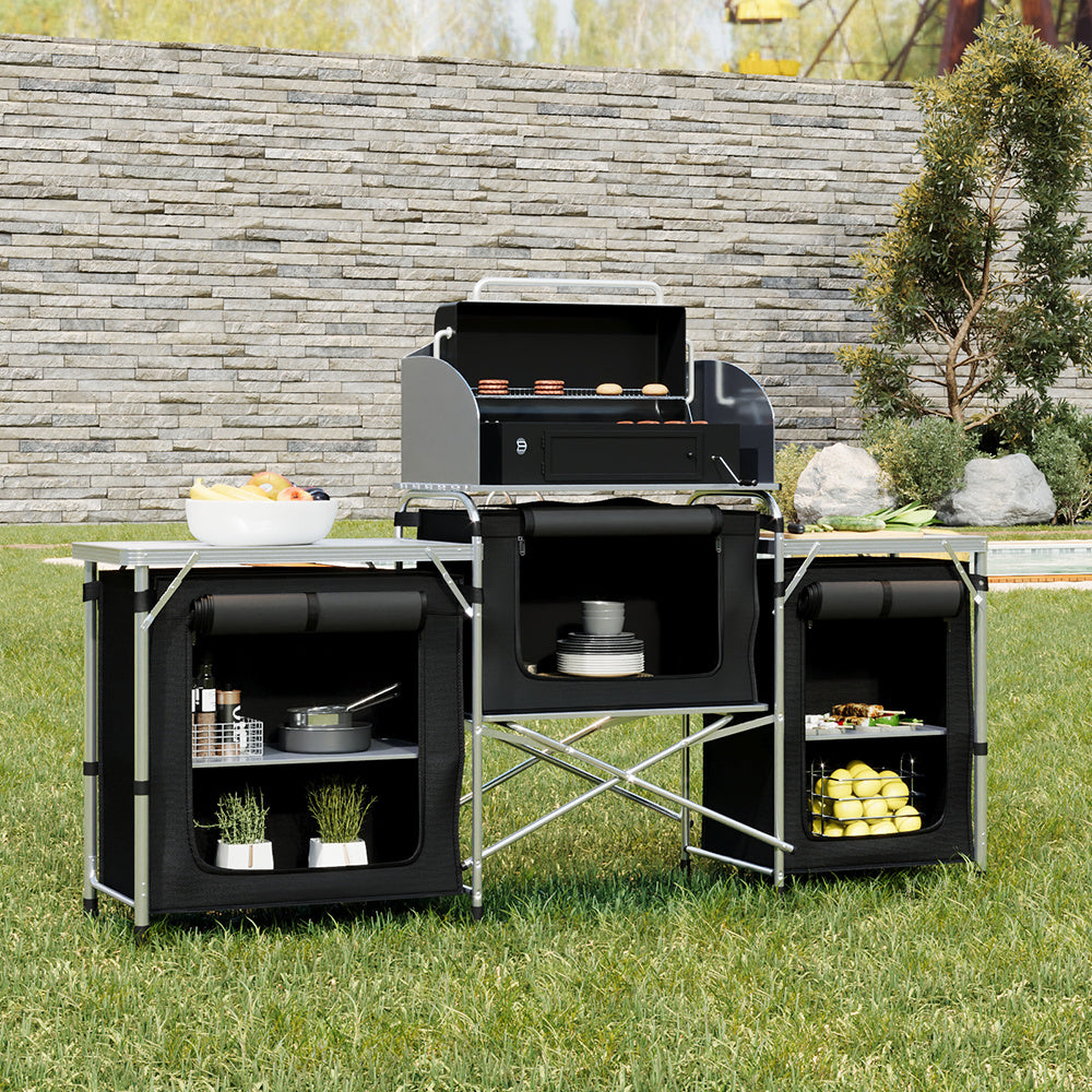 Camping Kitchen & Outdoor Storage with Foldable, 165* 52 *104 cm - black, 165* 52 *104 cm option