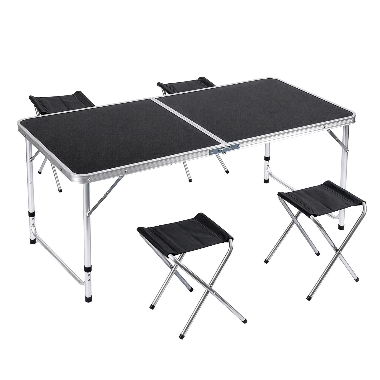 Camping Table Set with Foldable, Five-Piece Folding Four Stools - black option