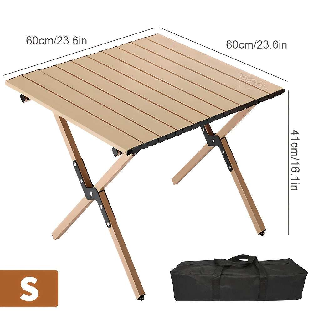 Camping Table with Foldable, 100KG, Carbon Steel, Roll-Up Folding Woodgrain Carbon Steel - product gallery image 3