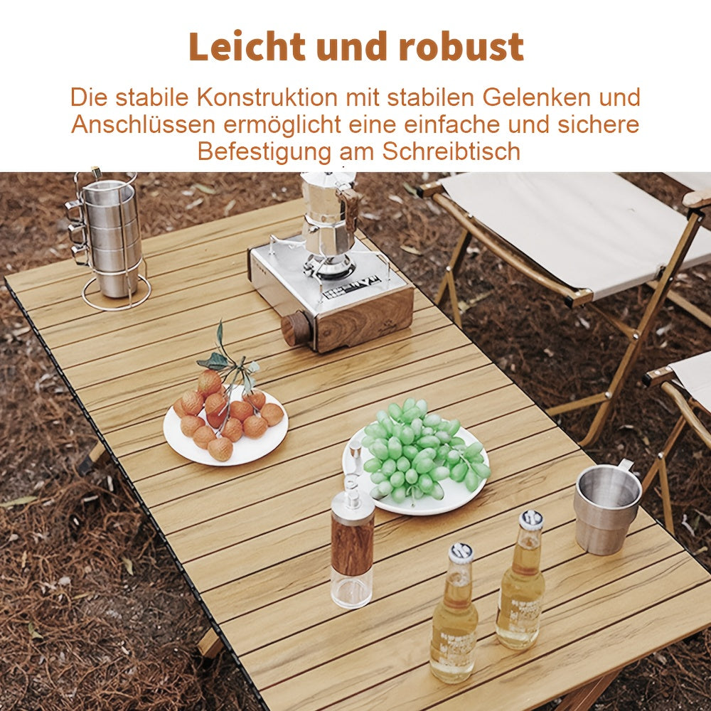 Camping Table with Foldable, 100KG, Carbon Steel, Roll-Up Folding Woodgrain Carbon Steel - product gallery image 9