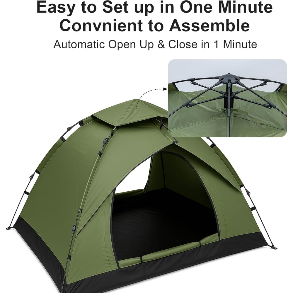 Camping Tent with 200cm, Compact Pop-Up Green Shelter - product gallery image 12