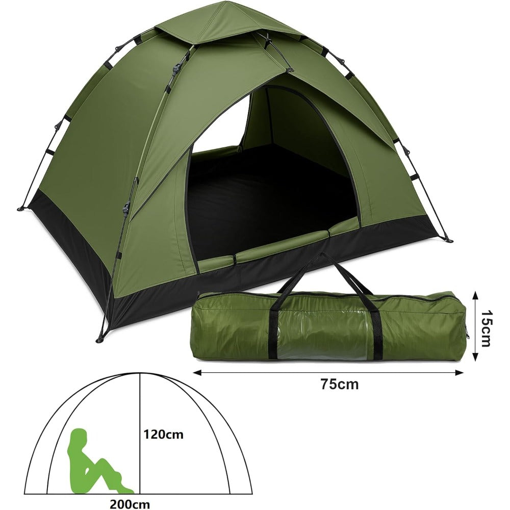 Camping Tent with 200cm, Compact Pop-Up Green Shelter - product gallery image 2