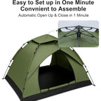 Camping Tent with 200cm, Compact Pop-Up Green Shelter - product gallery image 3