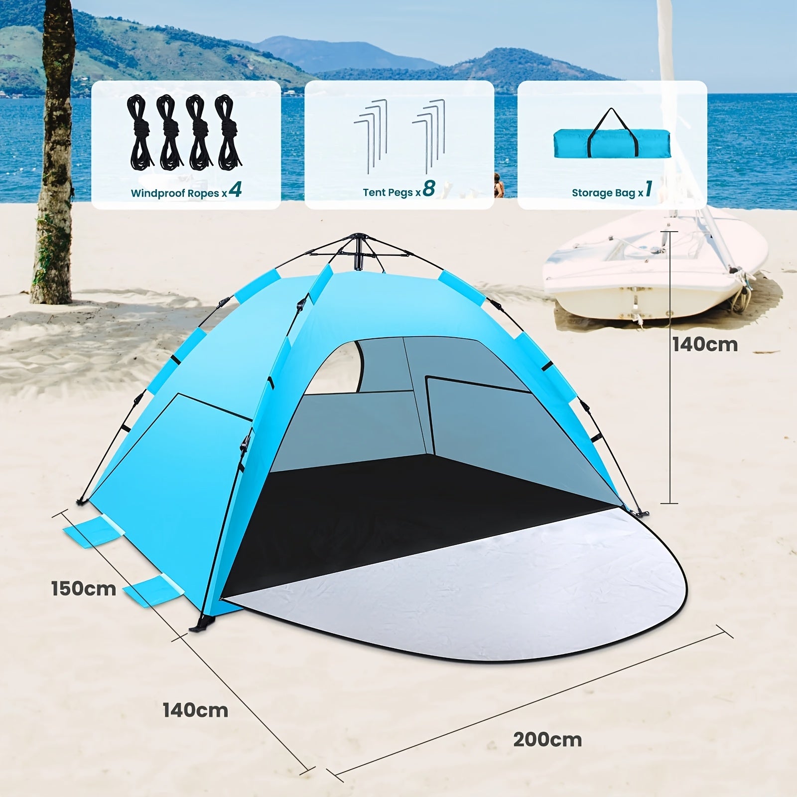 Camping Tent with Person Automatic Doors Windows Oxford Fabric - Blue-Strengthen the style option