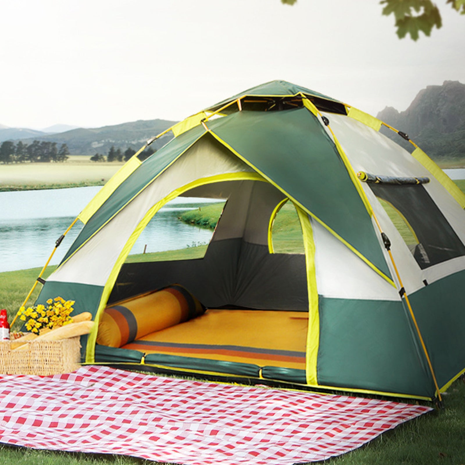 Camping Tent with Person Automatic Doors Windows Oxford Fabric - product gallery image 2