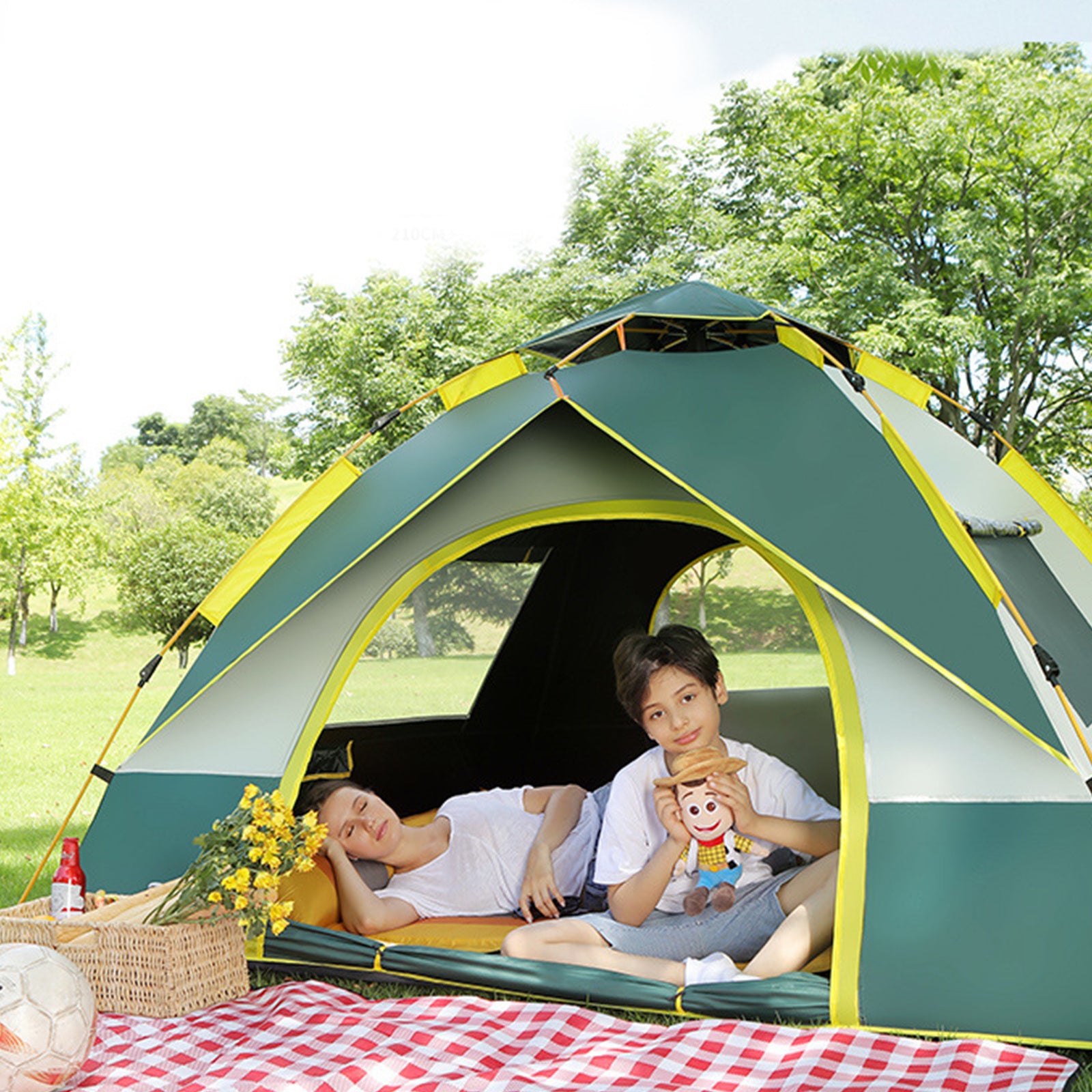Camping Tent with Person Automatic Doors Windows Oxford Fabric - product gallery image 4