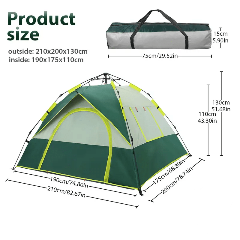Camping Tent with Person Automatic Doors Windows Oxford Fabric - product gallery image 9
