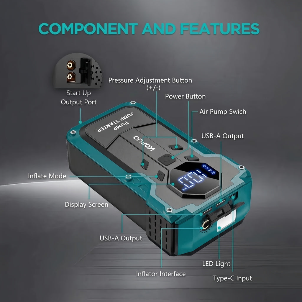 Car Jump Starter with 5000A/10000A Peak 12V Battery Booster Box - product gallery image 2