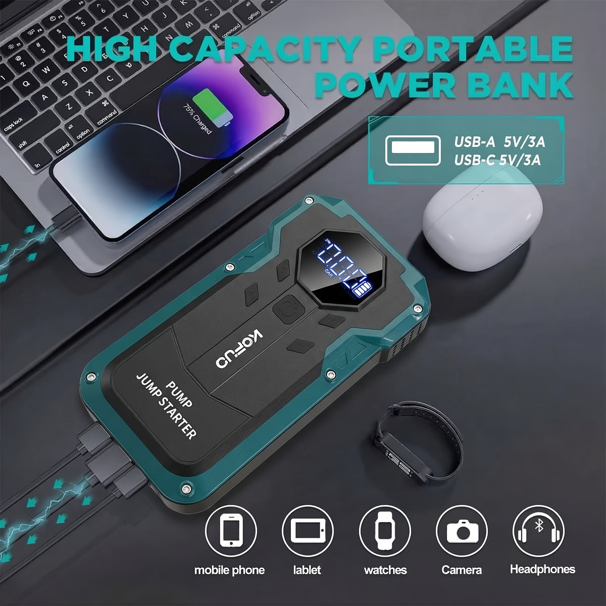 Car Jump Starter with 5000A/10000A Peak 12V Battery Booster Box - product gallery image 6