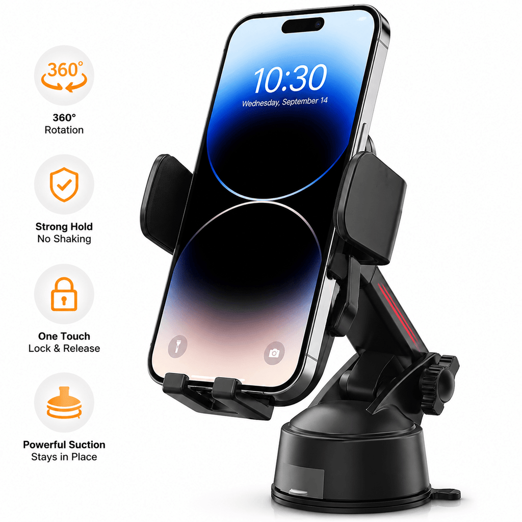 Car Phone Mount Suction Cup Quick-Release Button, Anti-Shake with Silicone, pack 1 - product gallery image 3