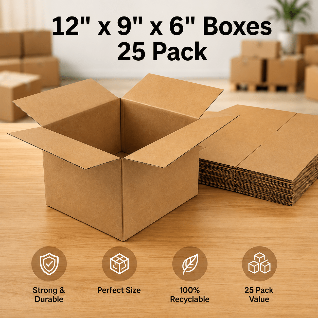 Cardboard Boxe with 25 Pack, Boxes 12x9x6 Inch Single Wall Brown