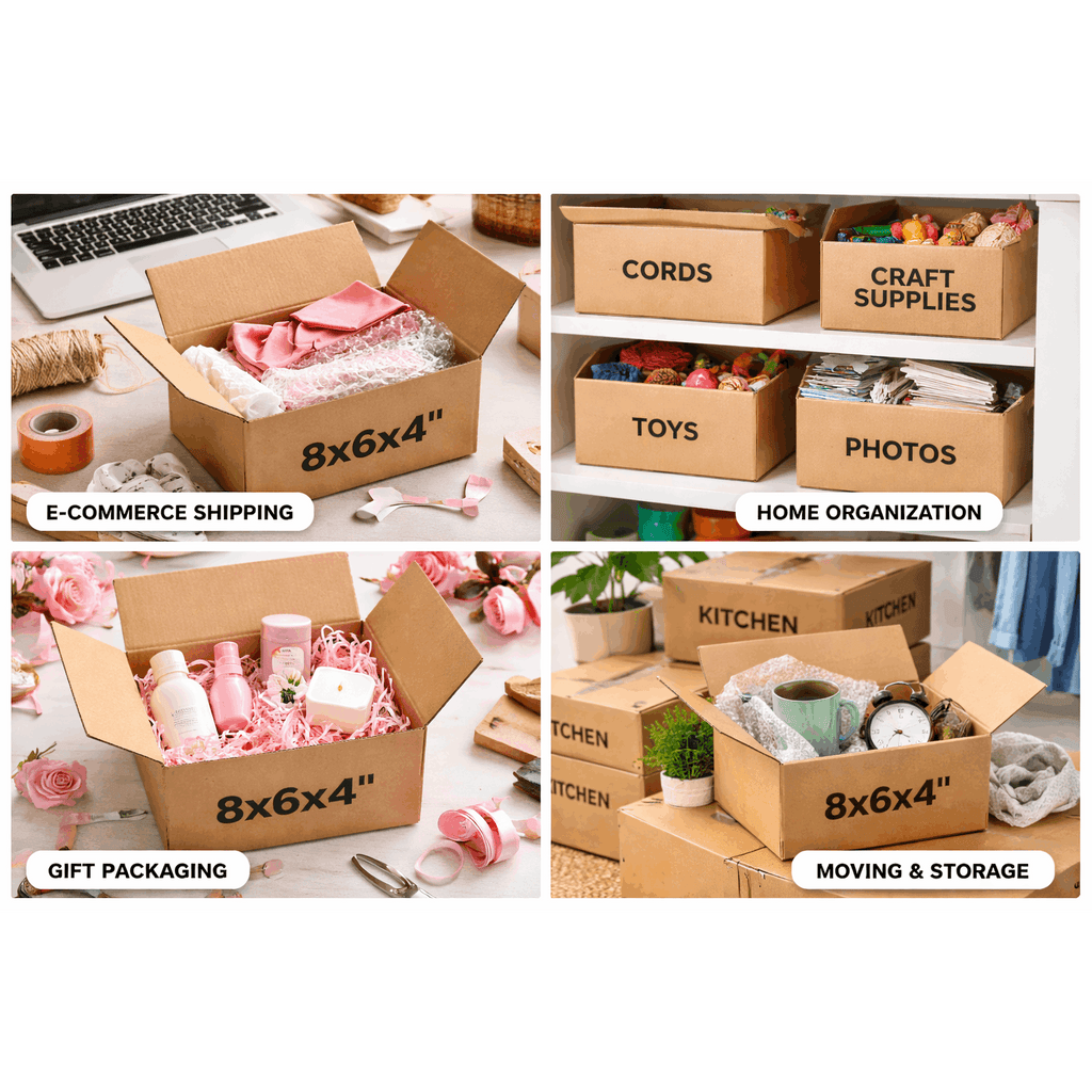Cardboard Boxe with Easy Assembly, 25 Pack, 25, Boxes 8x6x4 Inch Single Wall Small - product gallery image 6