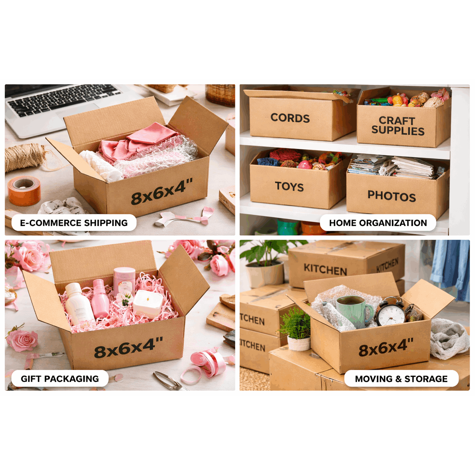 Cardboard Boxe with Easy Assembly, 25 Pack, 25, Boxes 8x6x4 Inch Single Wall Small - product gallery image 6
