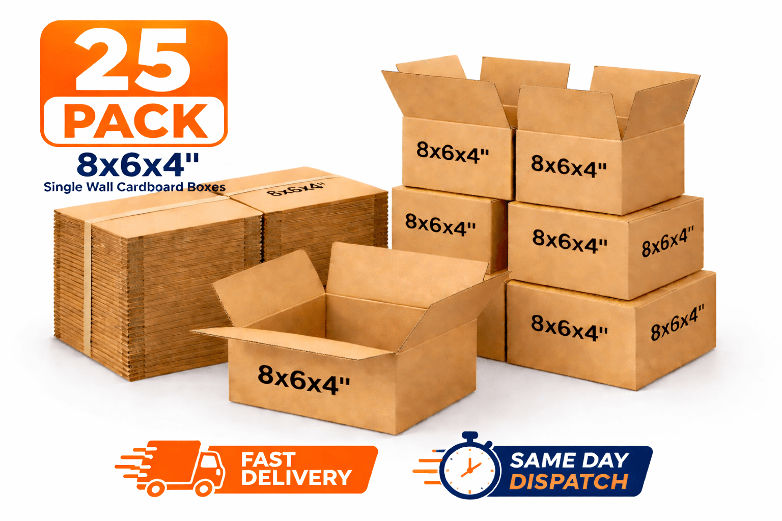 Cardboard Boxe with Easy Assembly, 25 Pack, 25, Boxes 8x6x4 Inch Single Wall Small - product gallery image 7