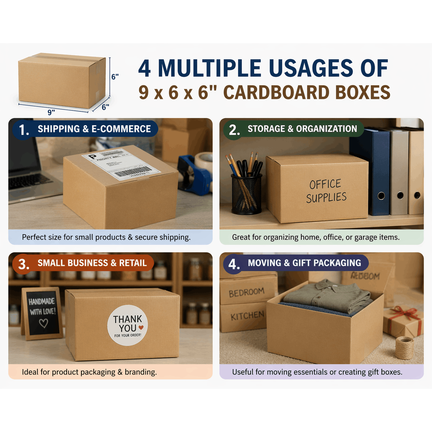 Cardboard Boxe with Easy Assembly, 25 Pack, 25, Boxes 9x6x6 Inch Single Wall Small - product gallery image 4