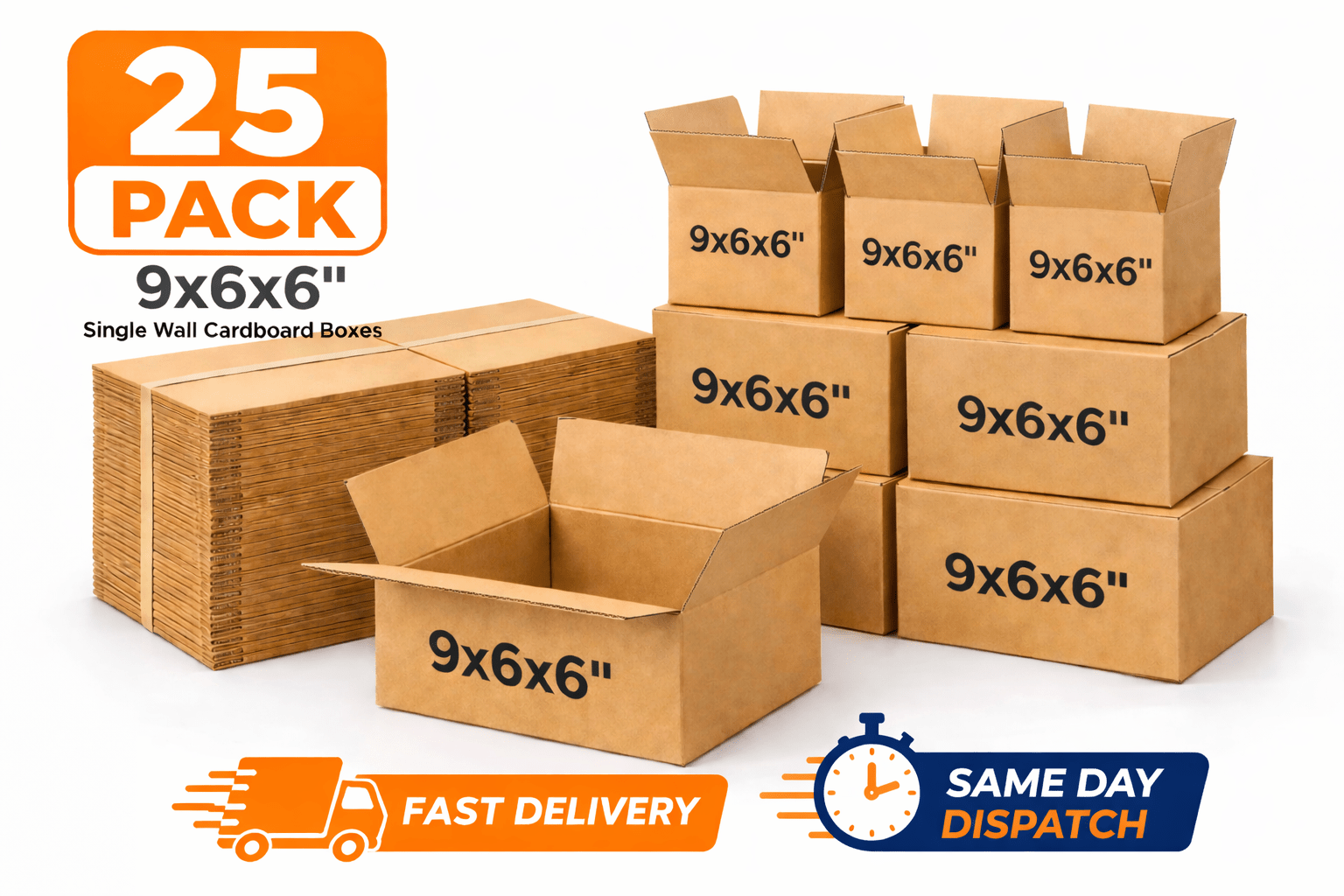 Cardboard Boxe with Easy Assembly, 25 Pack, 25, Boxes 9x6x6 Inch Single Wall Small - product gallery image 7