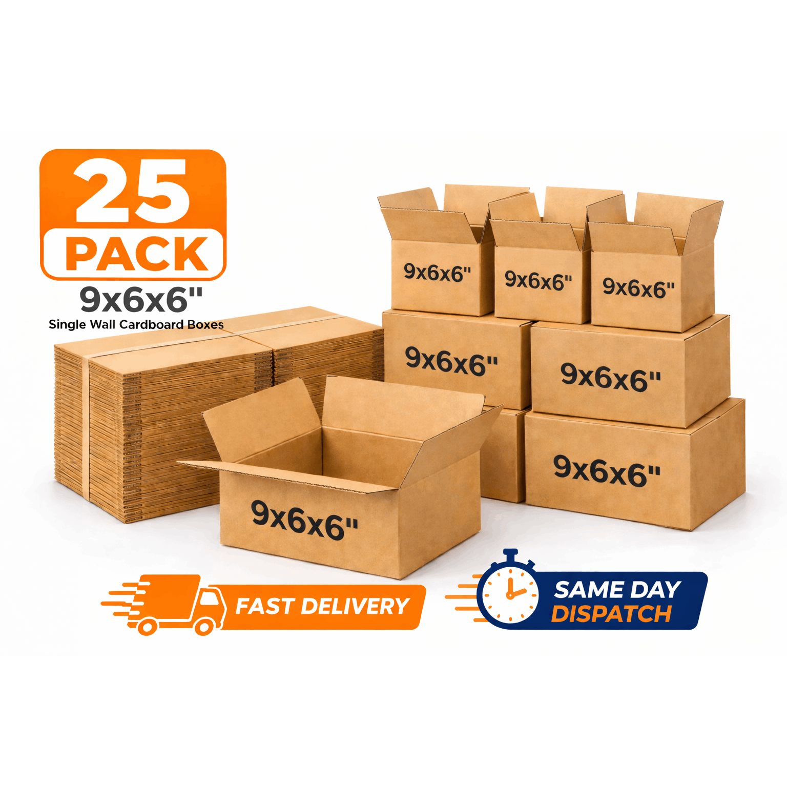 Cardboard Boxe with Easy Assembly, 25 Pack, 25, Boxes 9x6x6 Inch Single Wall Small