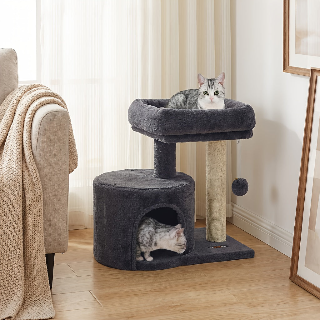 Cat Condo with Sisal Scratching Post with Bed, Smokey, Light