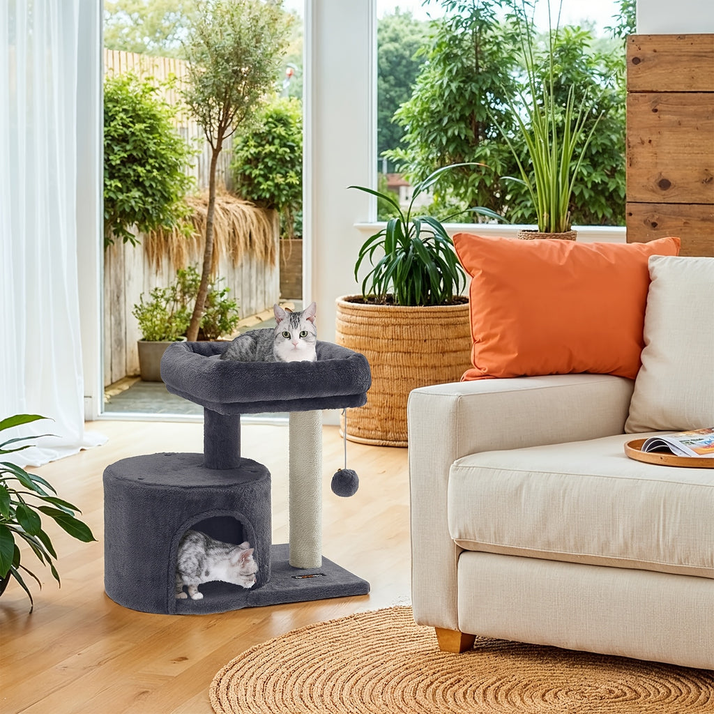 Cat Condo with Sisal Scratching Post with Bed, Smokey, Light - Smoky Gray option