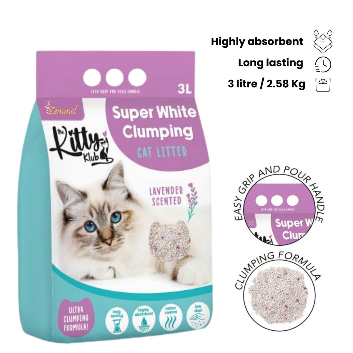 Cat Litter with 3L, Clumping Lavender Scented White Granules