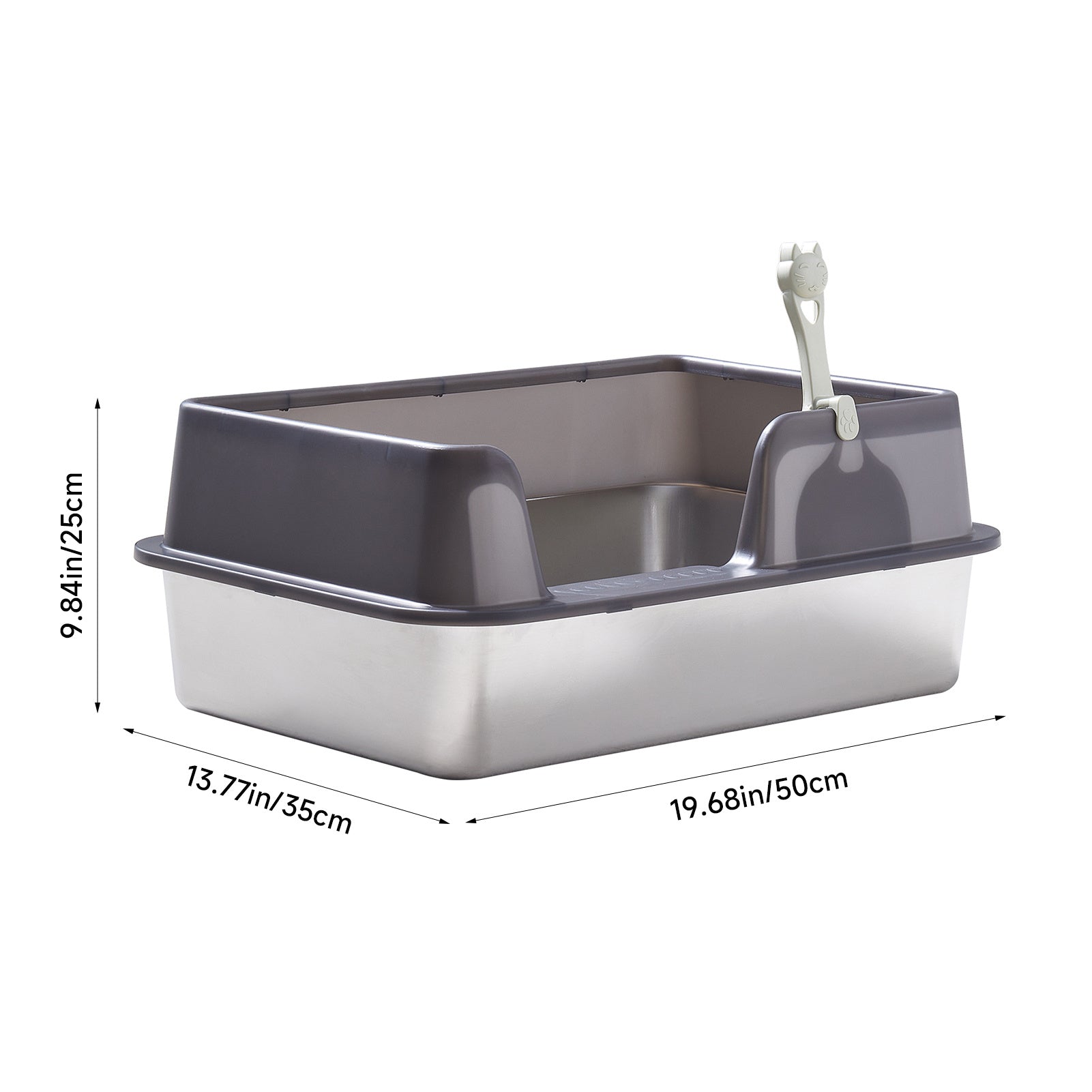 Cat Litter with Stainless Steel, XL Stainless Steel Tray 50x35x25cm - Black option
