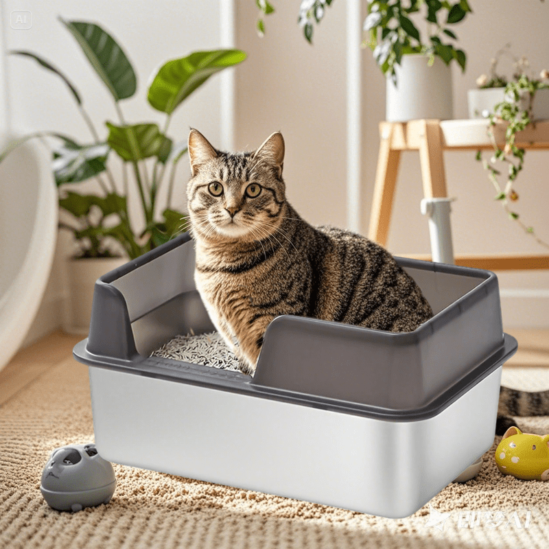 Cat Litter with Stainless Steel, XL Stainless Steel Tray 50x35x25cm