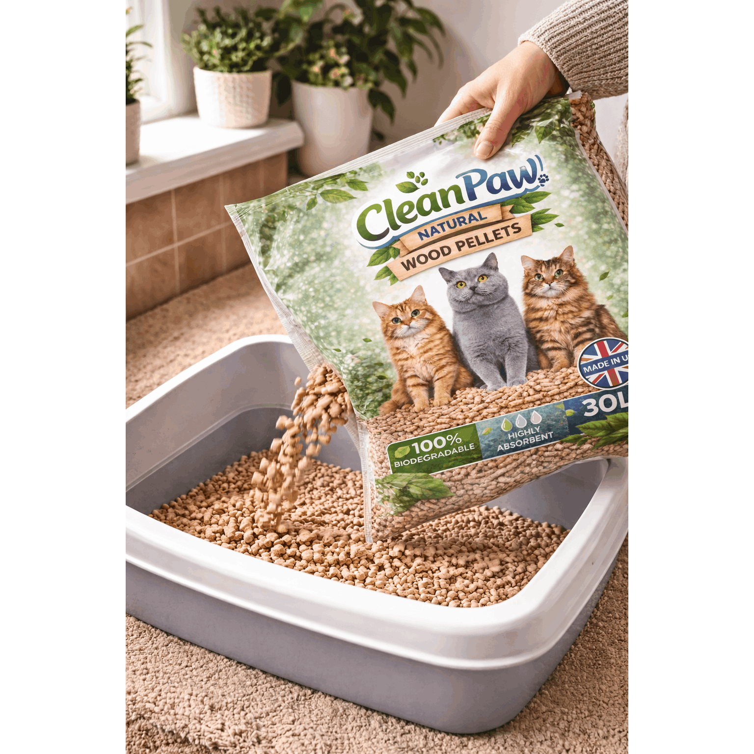Cat Litter with Wood, 1pk, CleanPaw Wood Pellet UK-Made Natural Bedding - product gallery image 2