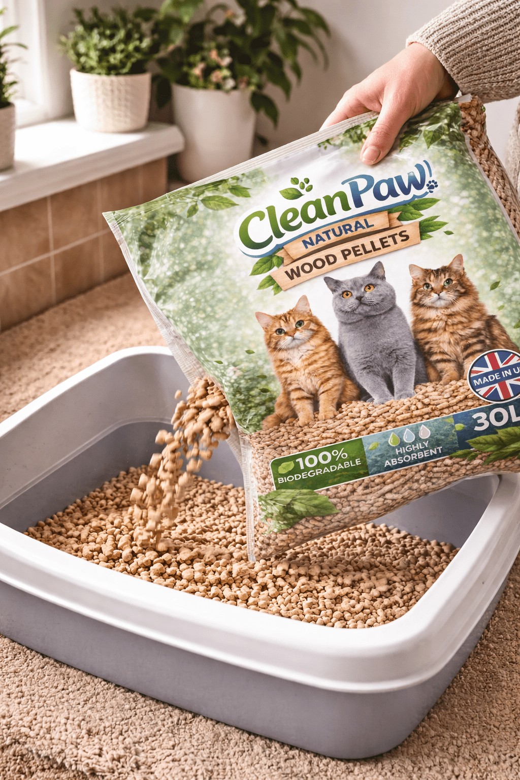 Cat Litter with Wood, 1pk, CleanPaw Wood Pellet UK-Made Natural Bedding - product gallery image 5