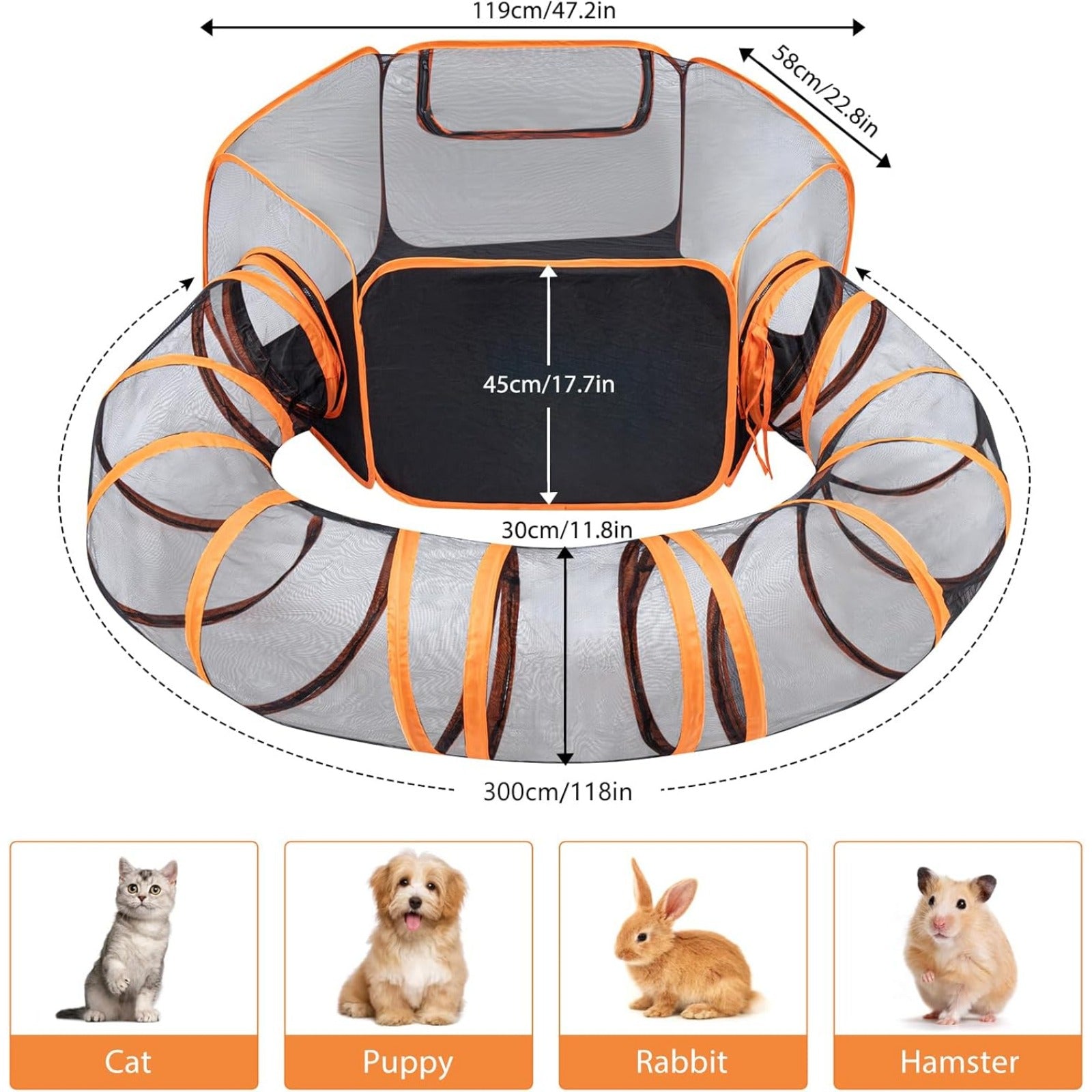 Cat Playpen with Foldable, 300cm, 2-in-1 Foldable Tunnel - product gallery image 9